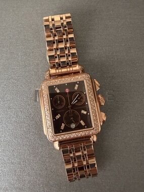Michele Women's Watch 18K Rose Gold with Diamond Bezel